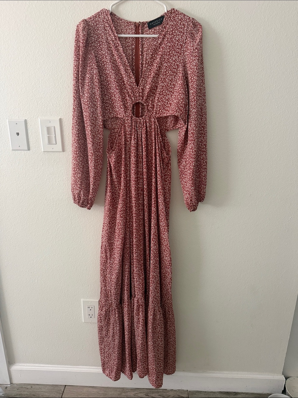 Wayf Rose Pink Floral Cutout Maxi Dress with Ring Detail